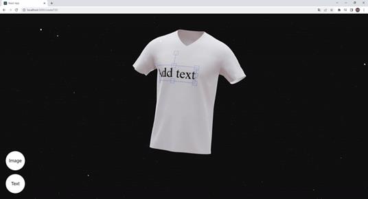 3D TEE 편집툴. 웹에 3D TEE를 띄어두고 바로 이미지, 텍스트를 입력해서 TEE를 디자인 편집할 수 있다.