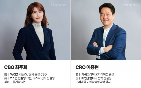 트렌비는 기존 최주희 판매 총괄 CSO를 비지니스 총괄 대표 CBO로, 트렌비의 성장과 오퍼레이션을 총괄해 오던 이종현 COO는 리세일 비지니스를 총괄하는 CRO로 조정했다.