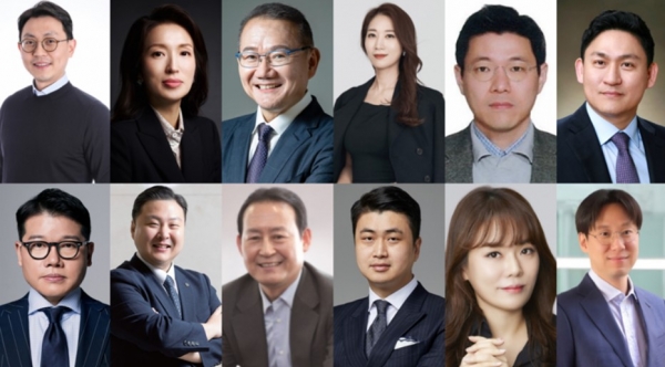 우수 ESG 패션기업으로 선정된 각사 대표사진. BYN블랙야크 강준석 사장, 영원무역 성래은 부회장, F&F 김창수 대표, 한세엠케이 김지원 대표, 신원 박정주 대표, LF 김상균 대표, 휠라홀딩스 윤근창 대표, 세정그룹 박이라 사장, 이랜드월드 최운식 대표, 인동FN 장기권 대표, 패션그룹형지 최준호 부회장, 코오롱FnC 유석진 대표(윗줄 왼쪽부터 시계방향으로) 사진=SFI